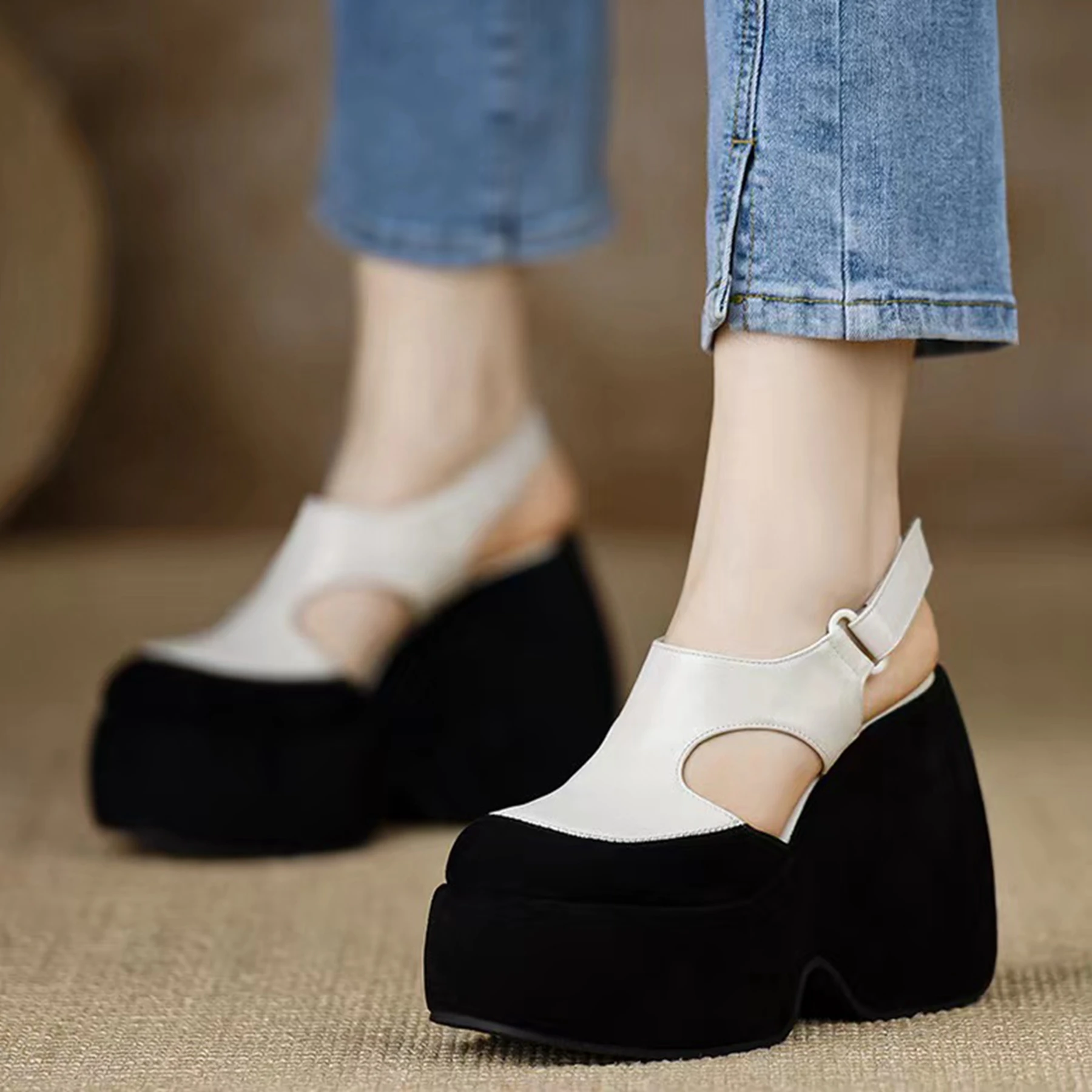 Krazing Pot Cow Leather Superstar High Thick Bottom Summer Shoe Casual Increase Luxury Party Modern Brand Platform Women Sandals