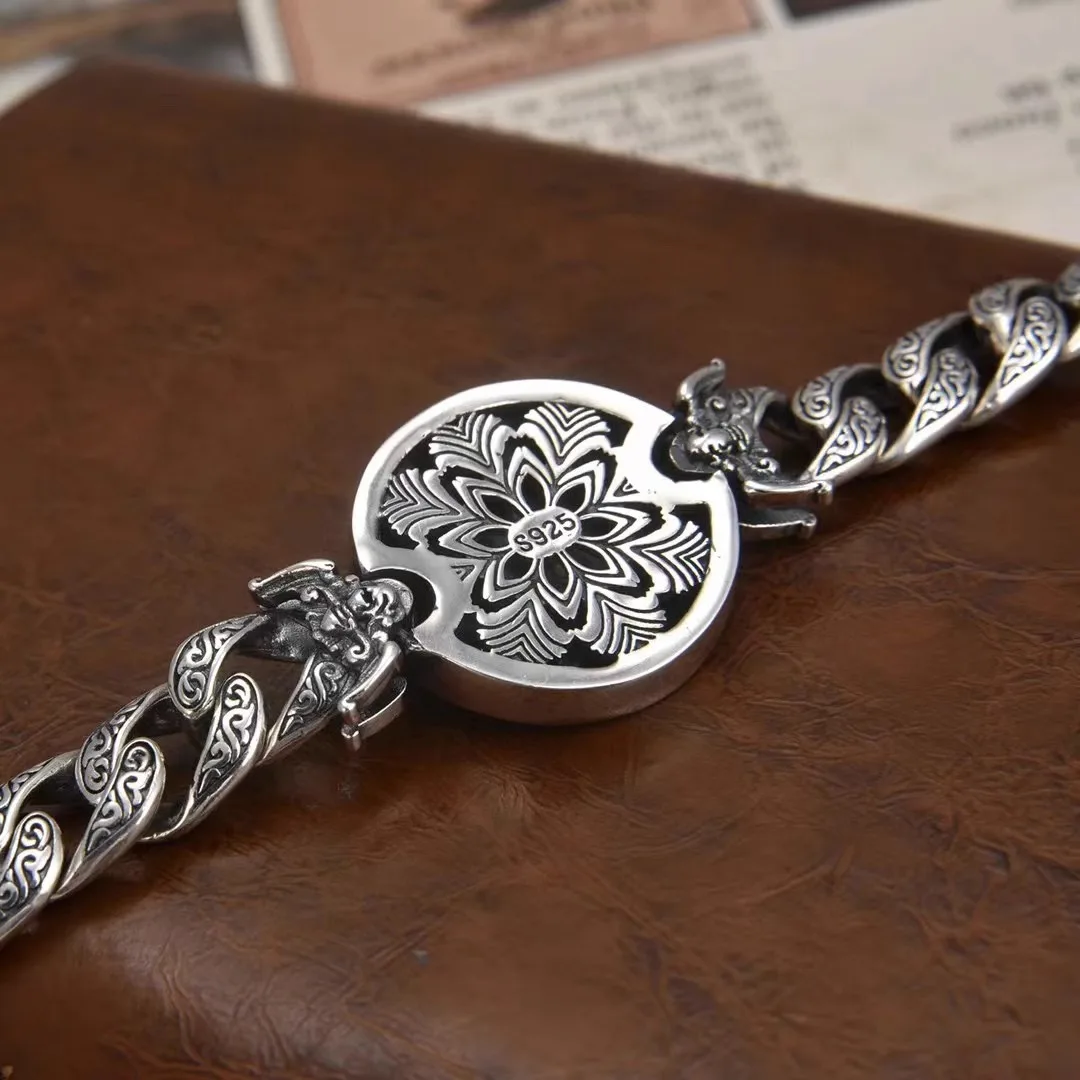 QN Silver Color Lion Bite Sword Personalized Fashion Retro Men\'s Bracelet Chain Width 10mm Bracelets Male Jewelry for Woman