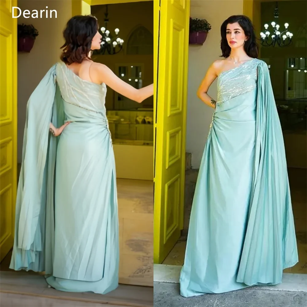 

Customized Prom Dress Dearin One Shoulder A-line Floor Length Skirts Draped Knot Sequin Bespoke Occasion Dresses Evening Saudi A