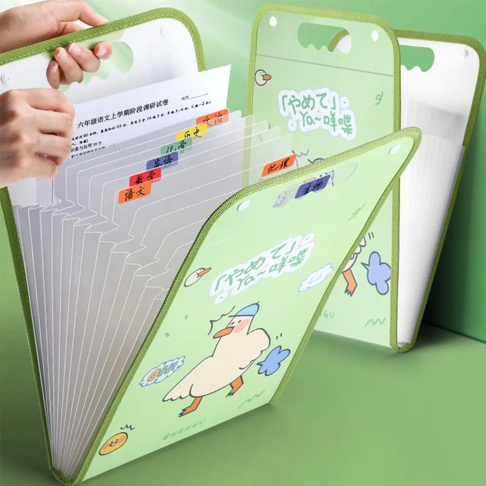 

Large Capacity A4 File Folder 13-Layer Cartoon Animal Test Paper Storage Bag Handheld Waterproof File Organizer