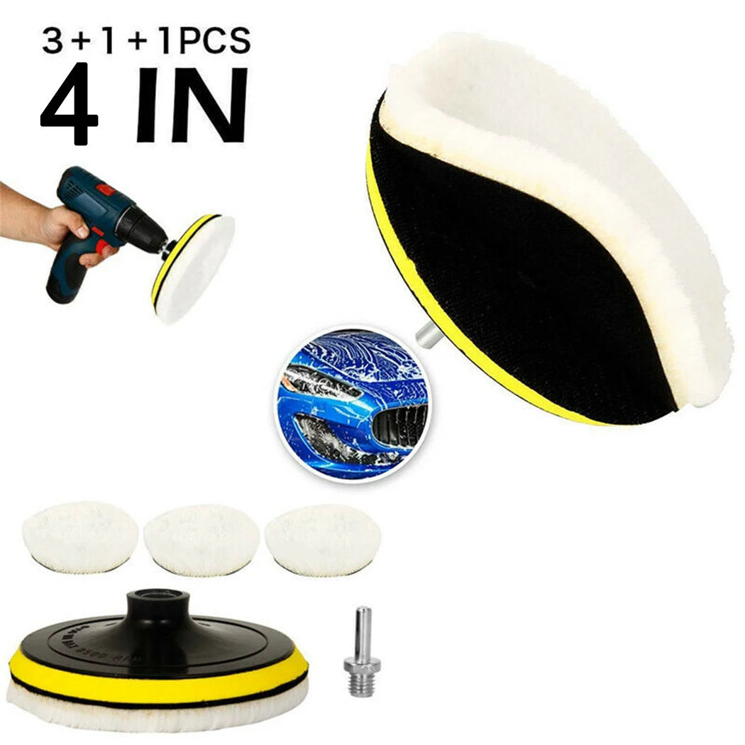 5Pcs 4 Inch Flocking Sanding Disc Hook And Loop Backing Buffing Pads Wool Polishing Wheel For Electric Drill Polisher