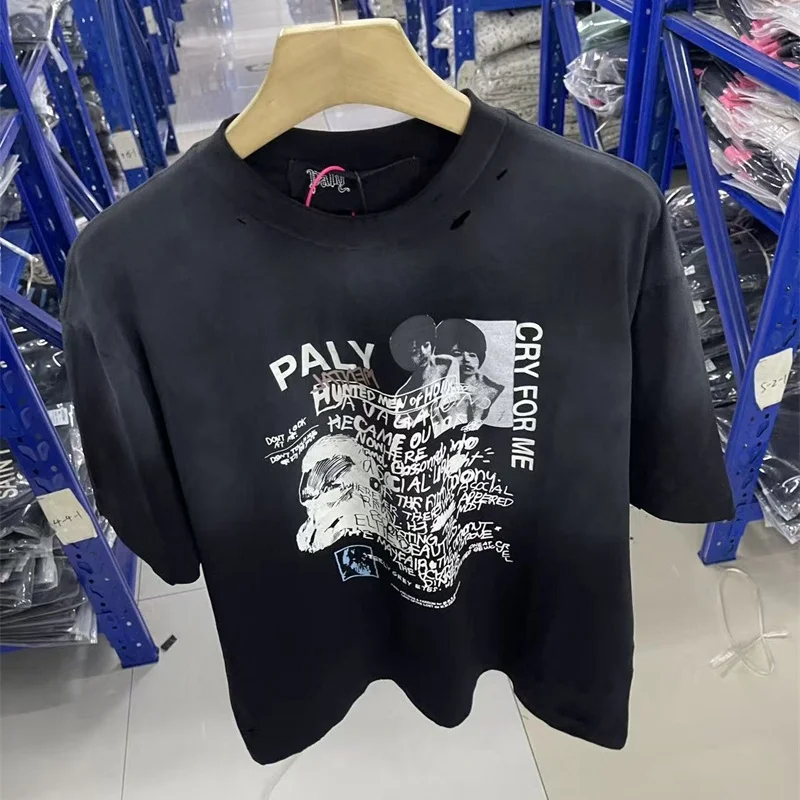 

Расслабленная модная мужская и женская хлопковая винтажная потертая черная футболка, уличная одежда с граффити и буквенным принтом, топы
