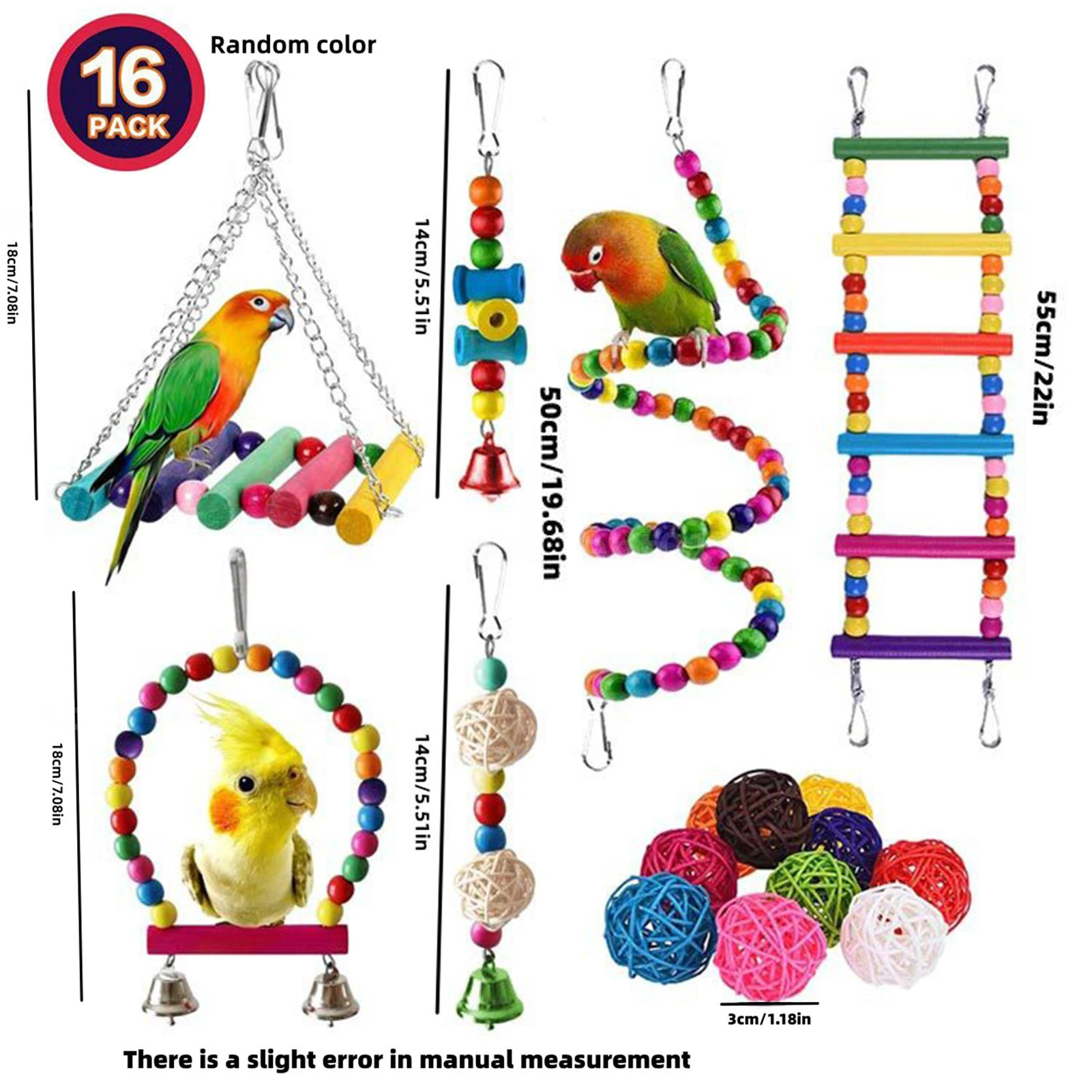 16 Packs Toy Set for Parrots Variety of Toys for Bird Cage Accessories Safe and Durable Bird Toys for Cockatiels Parakeets and M