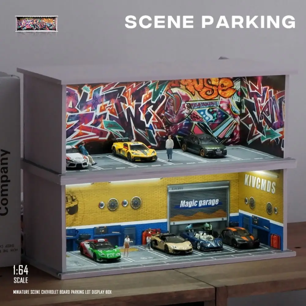 1/64 Scale Garage Scene Model Simulation With Lights Parking Lot Model Showroom Exhibition Hall Car Model Display Box