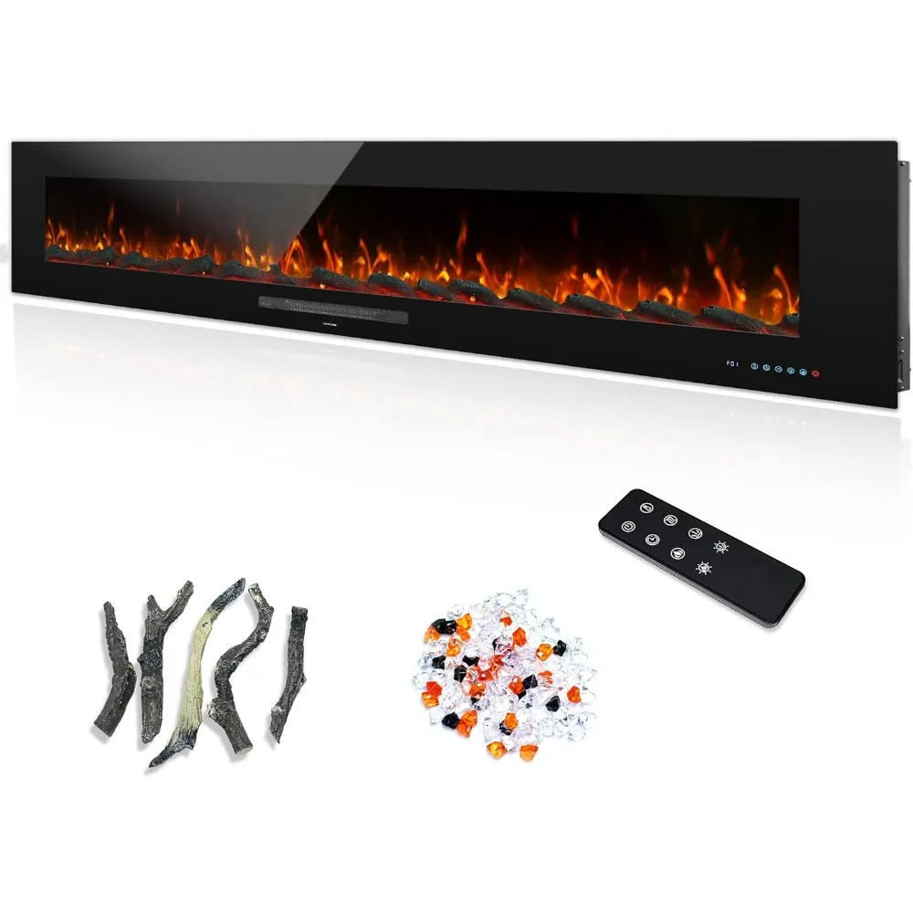 مدفأة كهربائية مقاس 84 بوصة، سخان مدفأة مثبت على الحائط 13*13 لون لهب وسرير وقود مع 5 خافت، شاشة تعمل باللمس & R #1