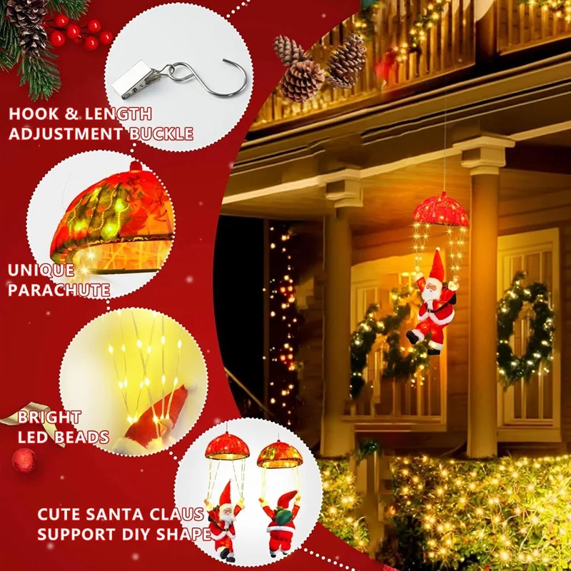 Santa Claus Parachute Light String Indoor LED Christmas Light String Christmas Gift Box Decorative Atmosphere Light