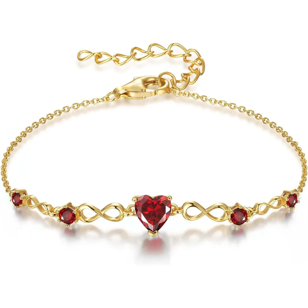 Sterling Silver Birthstone Charm Link Bracelet, Adjustable for Women, Ideal for Birthdays, Anniversaries, and Holidays