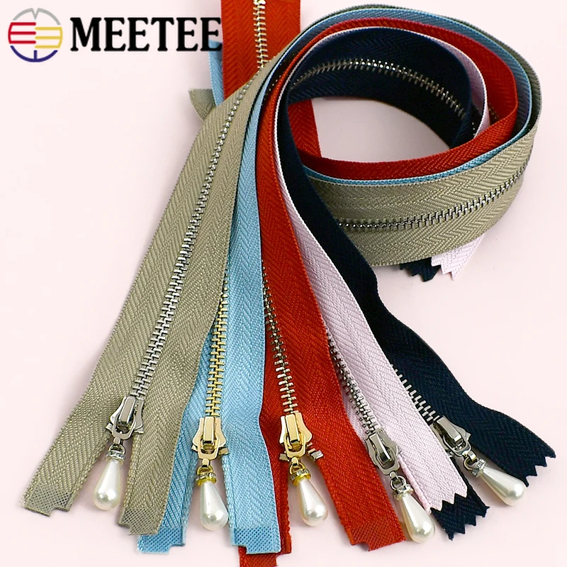 

5Pcs Meetee 3# 15-70cm Sewing Metal Zippers for Bag Coat Closure Ziper Close/Open-End Zip Garment Repair Zipper Replacement Zips