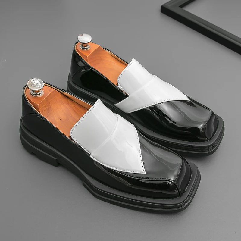 

Business Men Thick-soled Loafers Black White Men One-foot Comfortable Anti-slip Brand Shoes Gentleman Shoes Size 39-46 Men Shoes