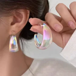 Fashion Korean AB Colors Wide C-Type Hoop Earring Women Vintage Irregular Dangle Earrings For Female Party Jewelry