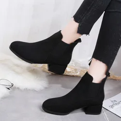 2024 autumn winter new women's wild short boots round head comfortable suede boots women's simple sets of boots mujer