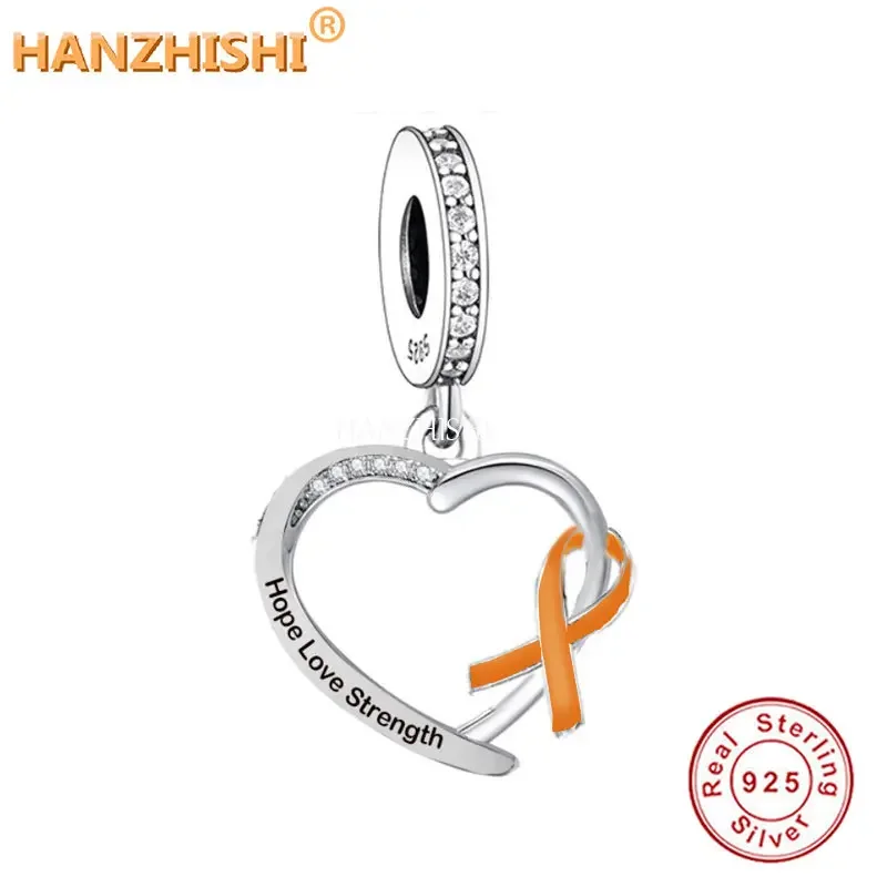 

2023 New Design 925 Sterling Silver Hope Love Strength Ribbon Dangle Charms Fits Original Charm Bracelet Necklace Jewelry Making