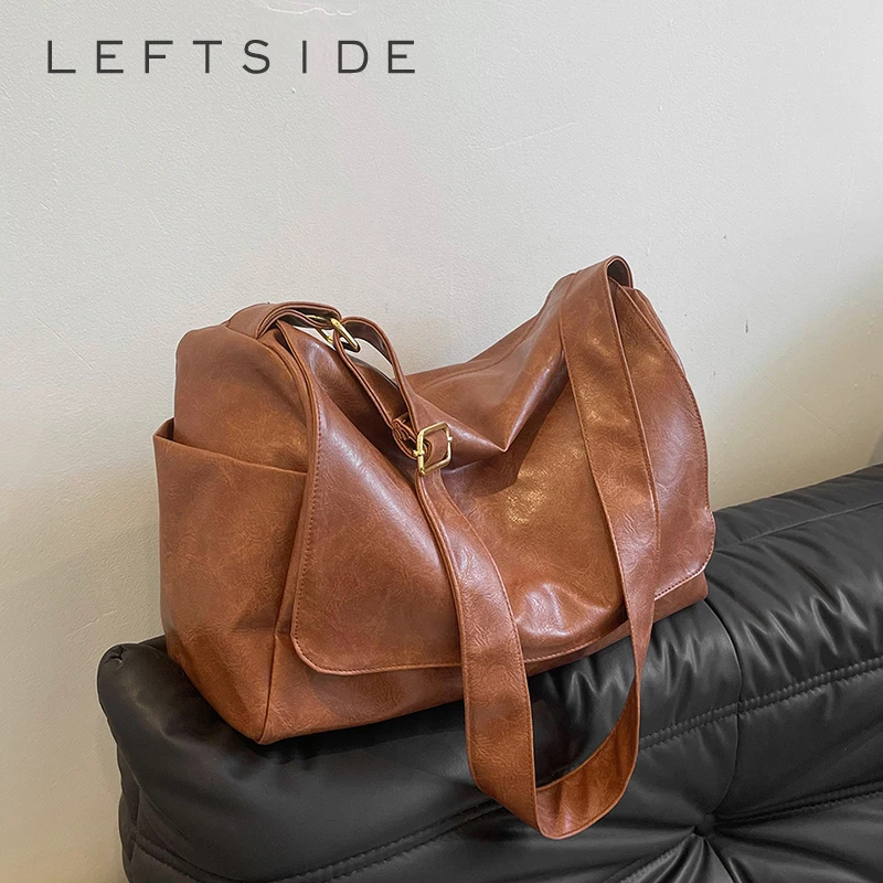 

Retro Design Big PU Leather Shoulder Bag for Women 2024 Y2K Korean Fashion Handbags and Purses Female Solid Color Crossbody Bags
