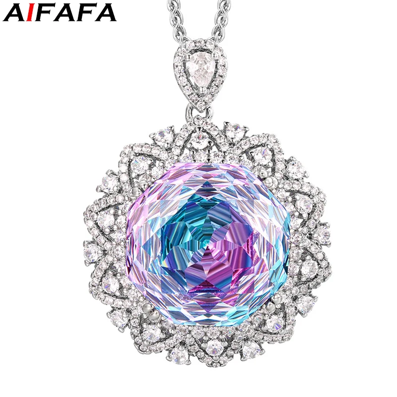 Sparkle Rose Cut Pendant Necklace 18mm Multicolor Stone with 55cm Neck Chain Gifts Fashion Jewelry Beauty Accessories