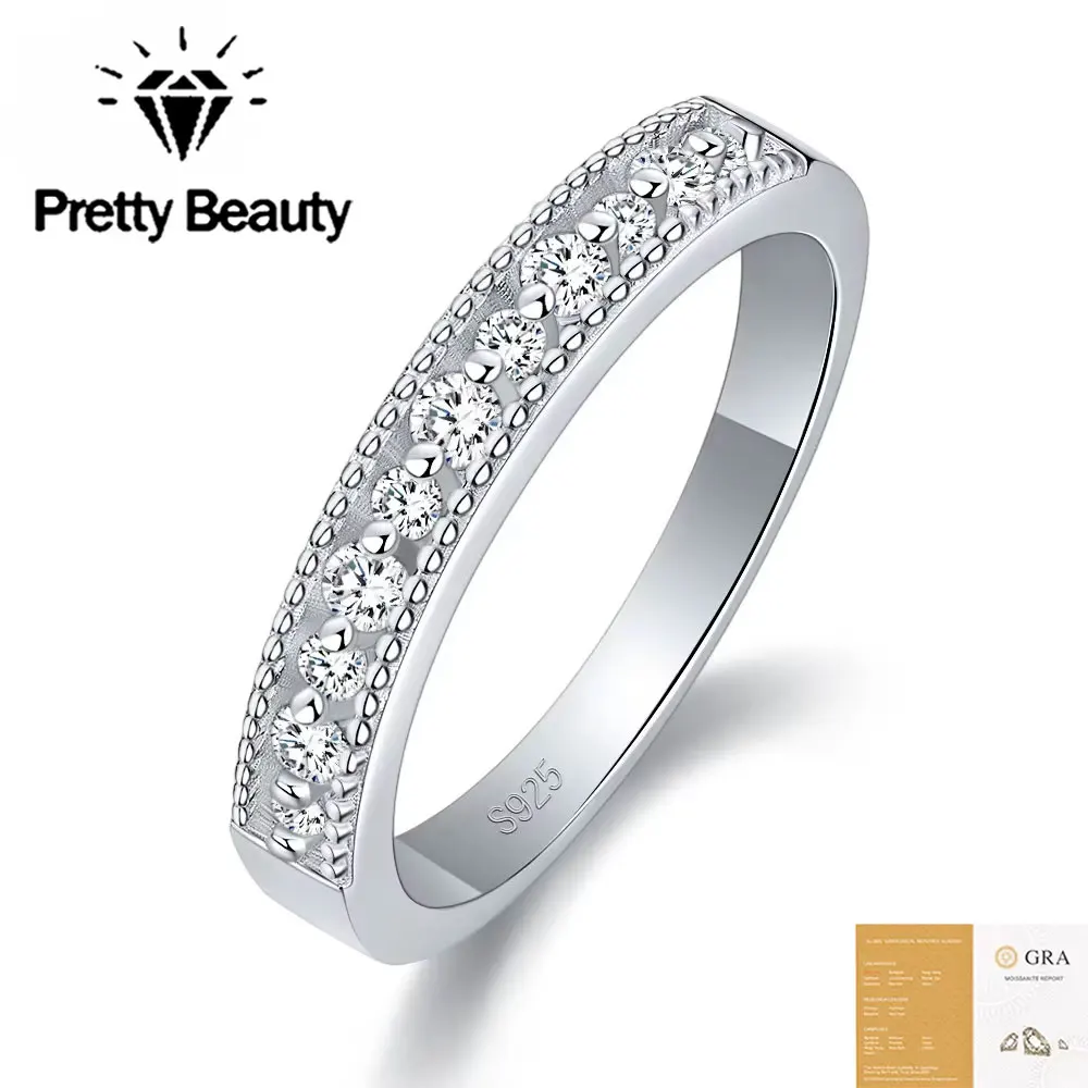 Pretty Beauty Moissanite Wedding Band Ring 925 Silver Half Eternity Diamond Promise Ring for Women Hypoallergenic Jewelry Gift
