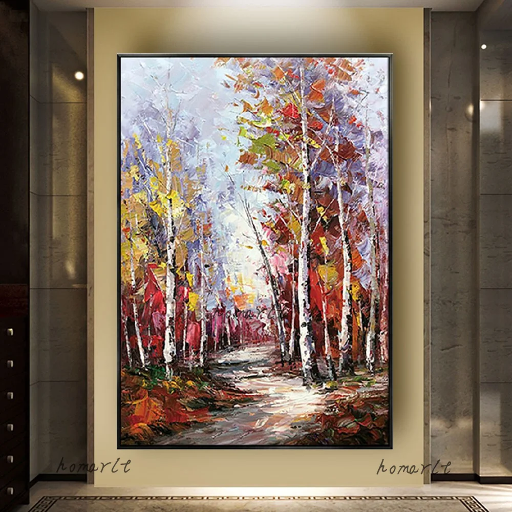 

Large Mural Gift Tree Wall Art Picture Canvas Poster Hand-Painted Fall Forest Landscape Oil Paintings Decor Home Cuadros Artwork