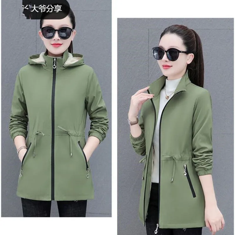 Damski płaszcz bawełniany z pluszową podszewką, średniej długości, jesienno-zimowy, wiatrówka, ciepła kurtka damska, top JJ150