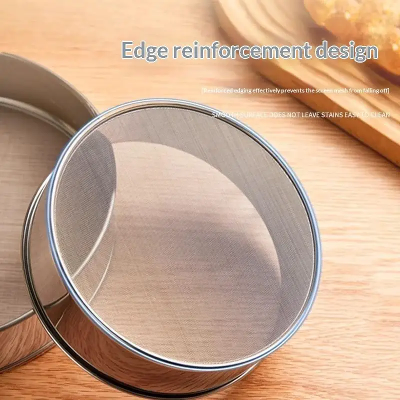 Round Flour Sieve Stainless Steel 15/20/25/30/35cm Mesh Flour Sifter Ultra-fine 40/60 Mesh Silver Handhold Strainer Sifters