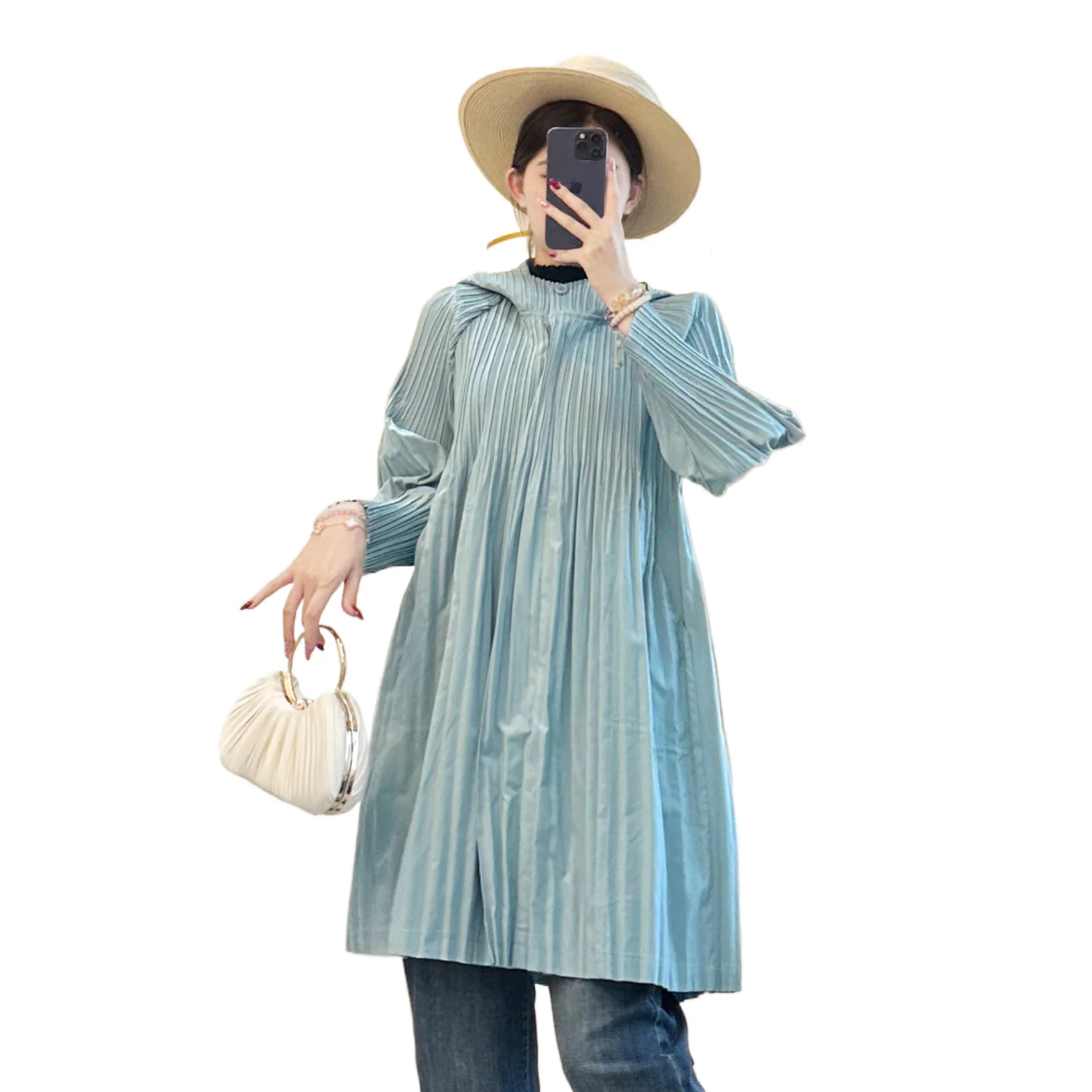 Miyake Herbst Winter Plissee Kleidung High-End Lose frauen Leichte Trenchcoat Neue Mit Kapuze Zipper Mid-Länge windjacke