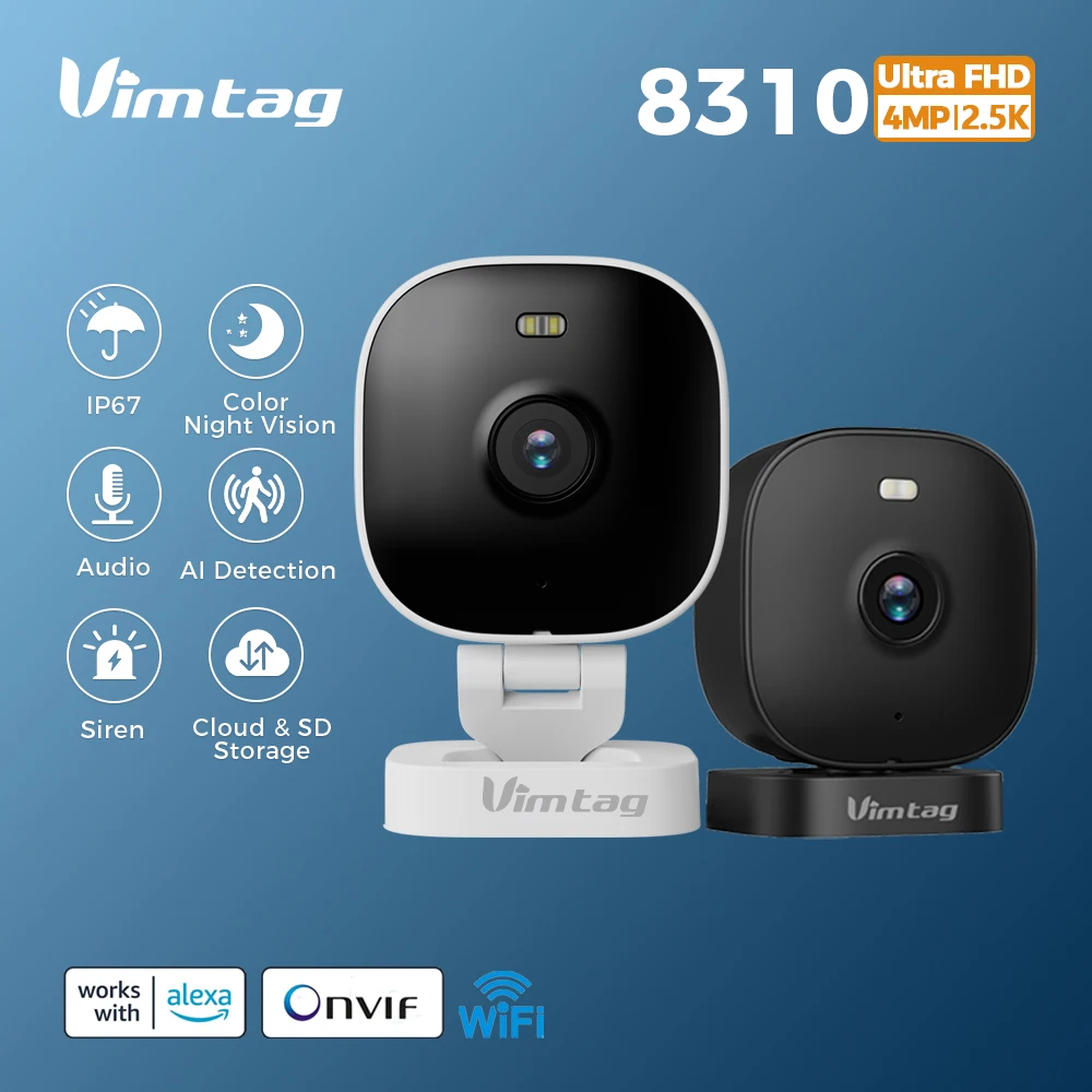 vimtag mini camera wifi 4mp audio bidirecional cor visao noturna 8x zoom alarme automatico a prova impermeavel agua camera de seguranca ao ar livre vigilancia ip 01