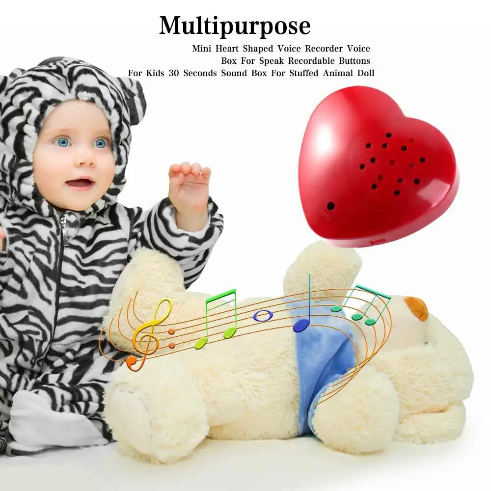 30 Seconds Stuffed Animal Voice Recorder Recordable Buttons Heart Shaped Plush Doll Voice Box Sound Box Mini