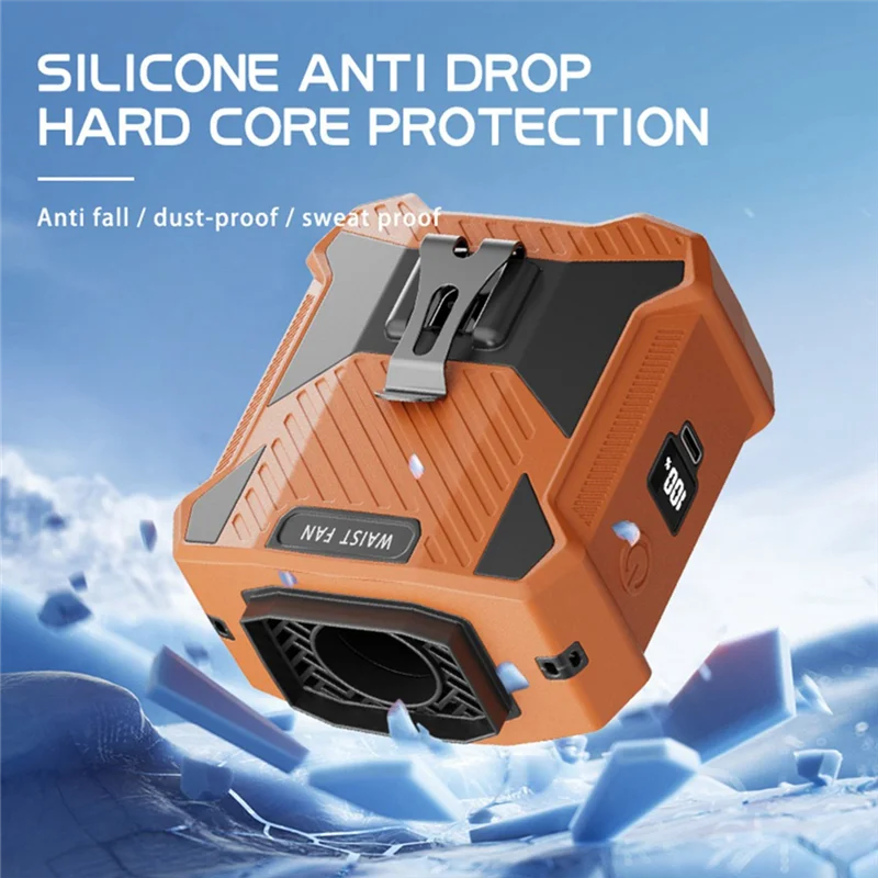 ABJF-Whirlwind مروحة عرض رقمية 5 سرعات عالية السرعة USB شحن مروحة الخصر المثبتة على الرقبة