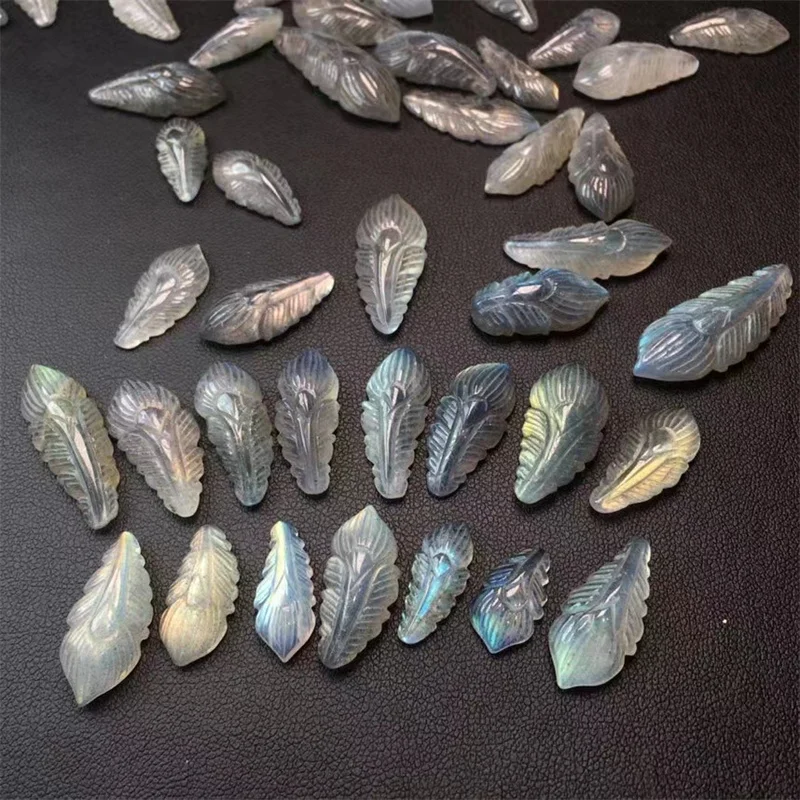 10PCS Natural Gray Moon Stone Feather DIY Pendant Fashion Jewelry Accessories Men Women Luck Healing Gift 14-30MM