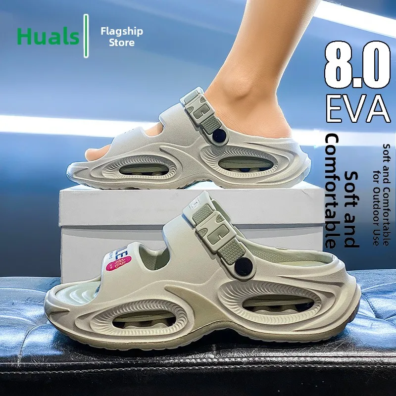 Men's Summer Outdoor Wear Anti-Slip Wear-Resistant Soft Bottom Sandals Driving Beach Sports Two-Purpose EVA Material Slippers