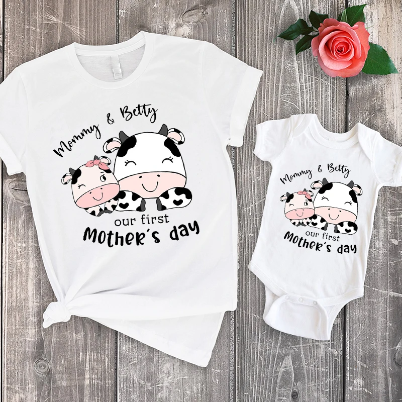 

Our First Mother's Day Shirts Matching Mommy and Me Tshirt Custom Mother's Day Tee Cow 1st Mothers Day Outfit