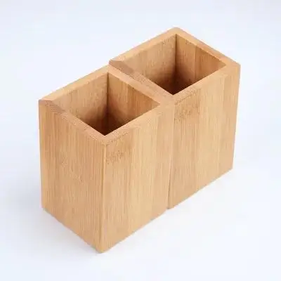 

2pcs Bamboo Pen Holder Desktop Storage Organizer For Office Home Stationery Pencil Makeup Brush Cup Tabletop Container Desk