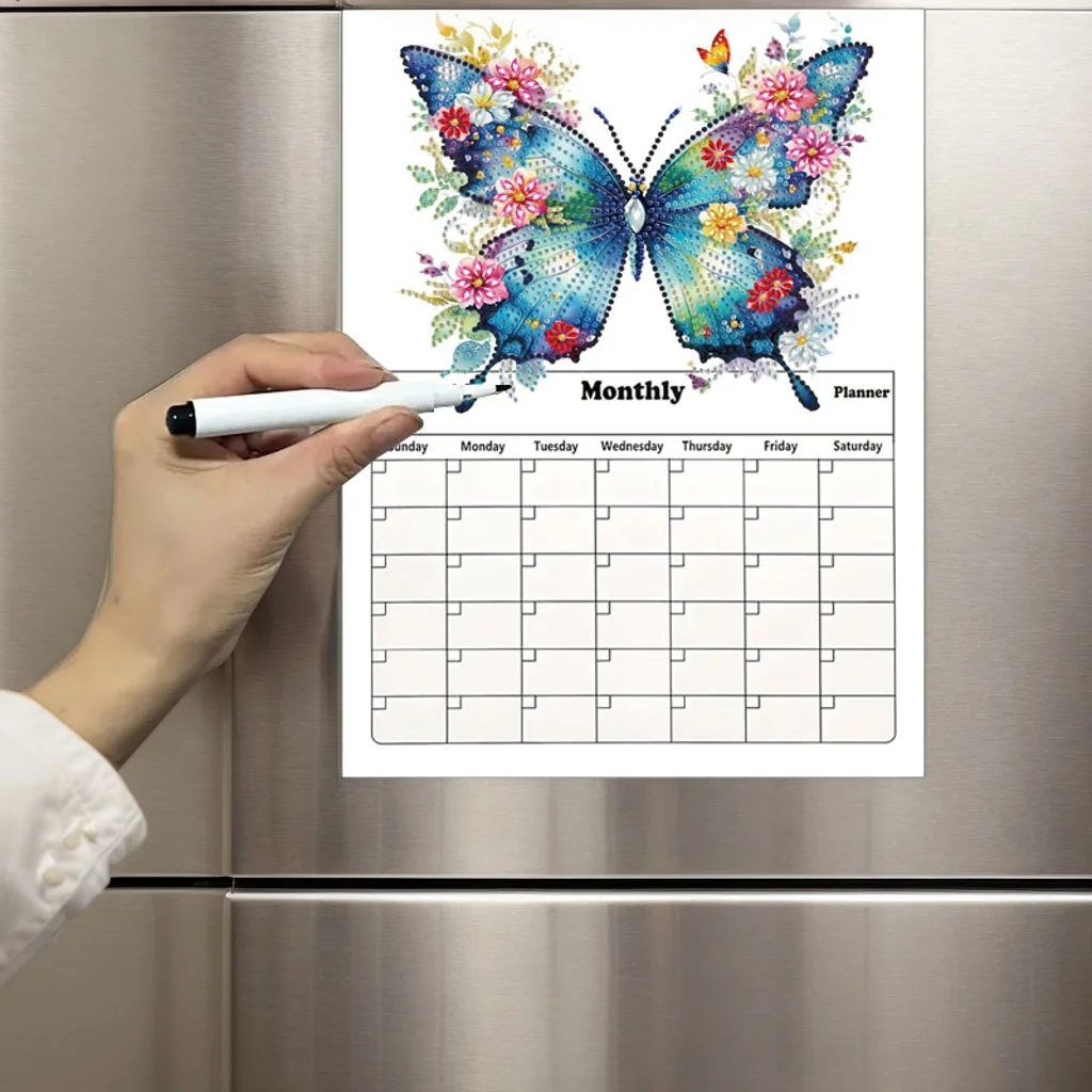1pc DIY Butterfly Diamond Painting Calendar Fridge Magnet Destined Refrigerator Magnetic Handwritten Planner for Home Office - view 4