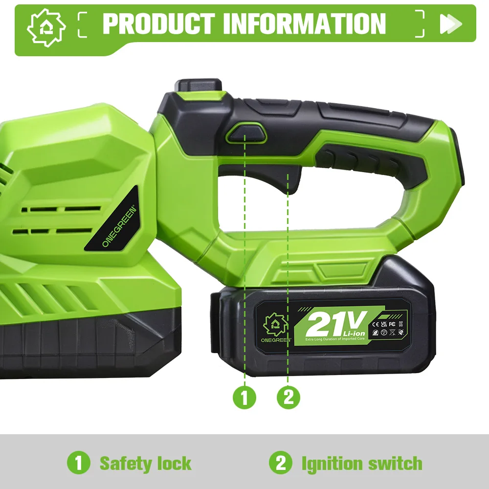 ONEGREEN 2000W 25000RPM Elektrische Heckenschere Kabellose Handgeführte Garten-Trimm- und Pflanzenschneidemaschine für Makita 18V Akku – Detail 6
