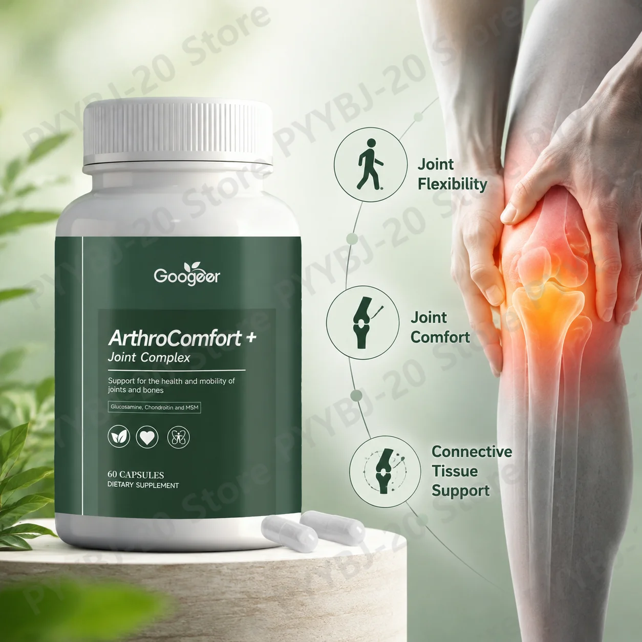 Googeer Joint Support Capsules Joint Flexibility Joint Comfort Connective Tissue Support with Glucosamine Chondroitin Plus 60ct