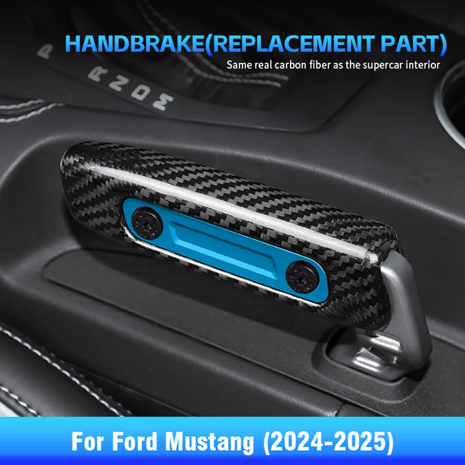 Carbon Fiber Car Inner Handbrake Bar Grip Handle Trim For Ford Mustang 2024-2025