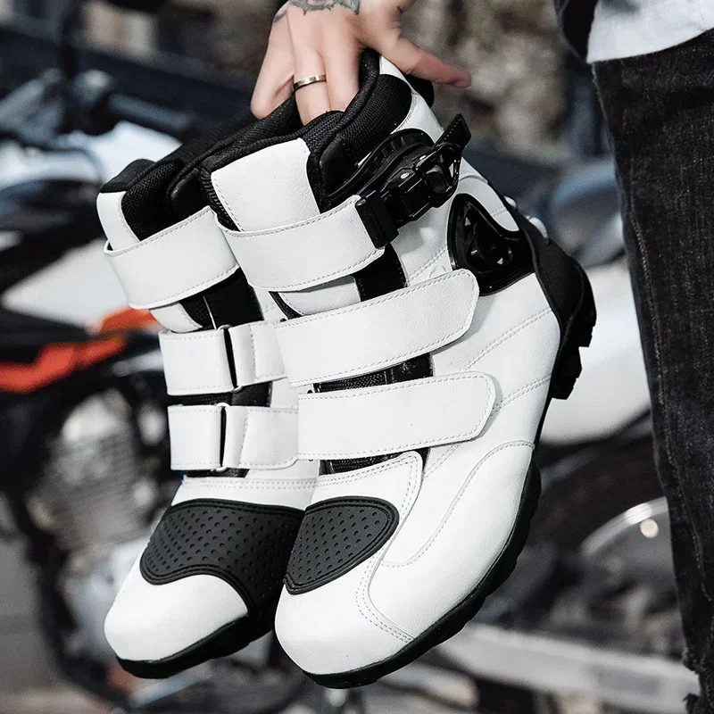 

2024 Men Woman Motorcycle Boots Microfiber Leather Motorbike Riding Anticollision Ankle Protective Shoes Moto Racing Short Boots