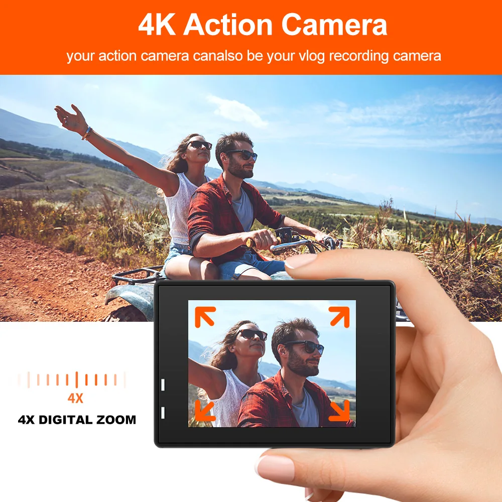 Action Camera AT-Q1 Ultra HD 4K30FPS 16.0MP Wi-Fi 2.0" Screen 170D DVR Webcam Underwater 30M Helmet Video Recording Sport Camera