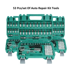 53Pcs/set Socket Wrench Set car repair machine repair quick ratchet wrench set Reversible Ratchet with S2 and CR-V Sockets set