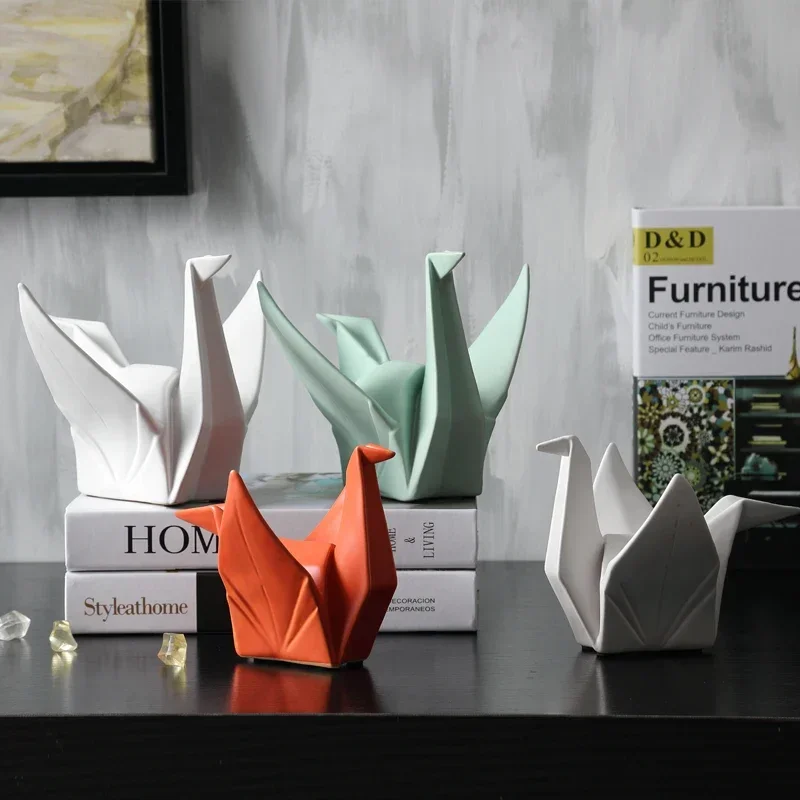 ZCreative Modern Bird Statue Abstract Ceramic Origami Animal Sculpture, Office Living Room Desktop DecorationsHome Decor Figurin