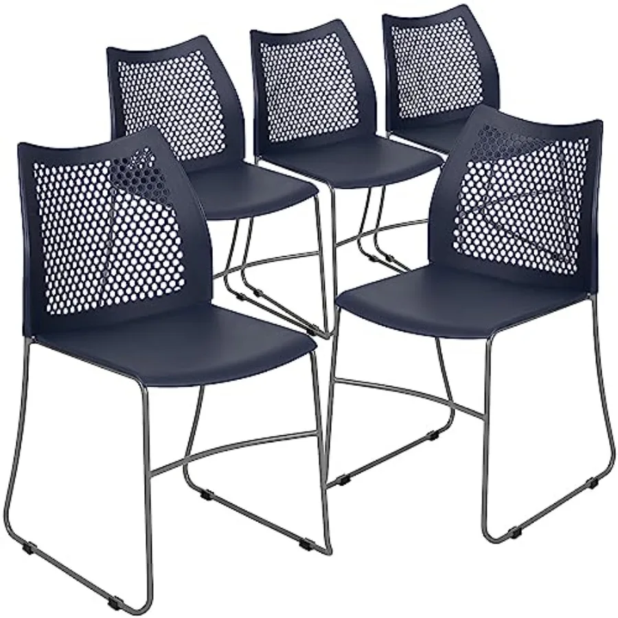 

Series Contoured Lobby Chairs with Air-Vent Honeycomb Backs, Ergonomic Stacking Chairs for Offices, Set of 5, Navy