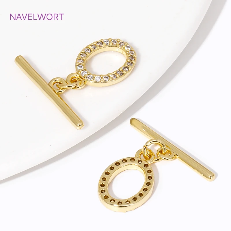 18K Gold Plated Inlaid Zircon Oval OT Clasps Toggle Clasp For Jewelry Making Findings DIY Necklace/Bracelets Making Accessories