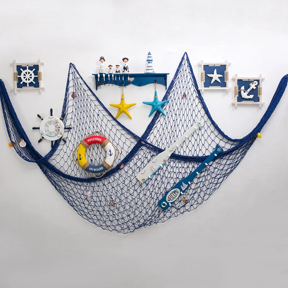 

2 Pcs Bathroom Nautical Hanging Coastal Wall Items Ocean Coastal Fish Net Nautical Decor Party DIY Beach Decor Props