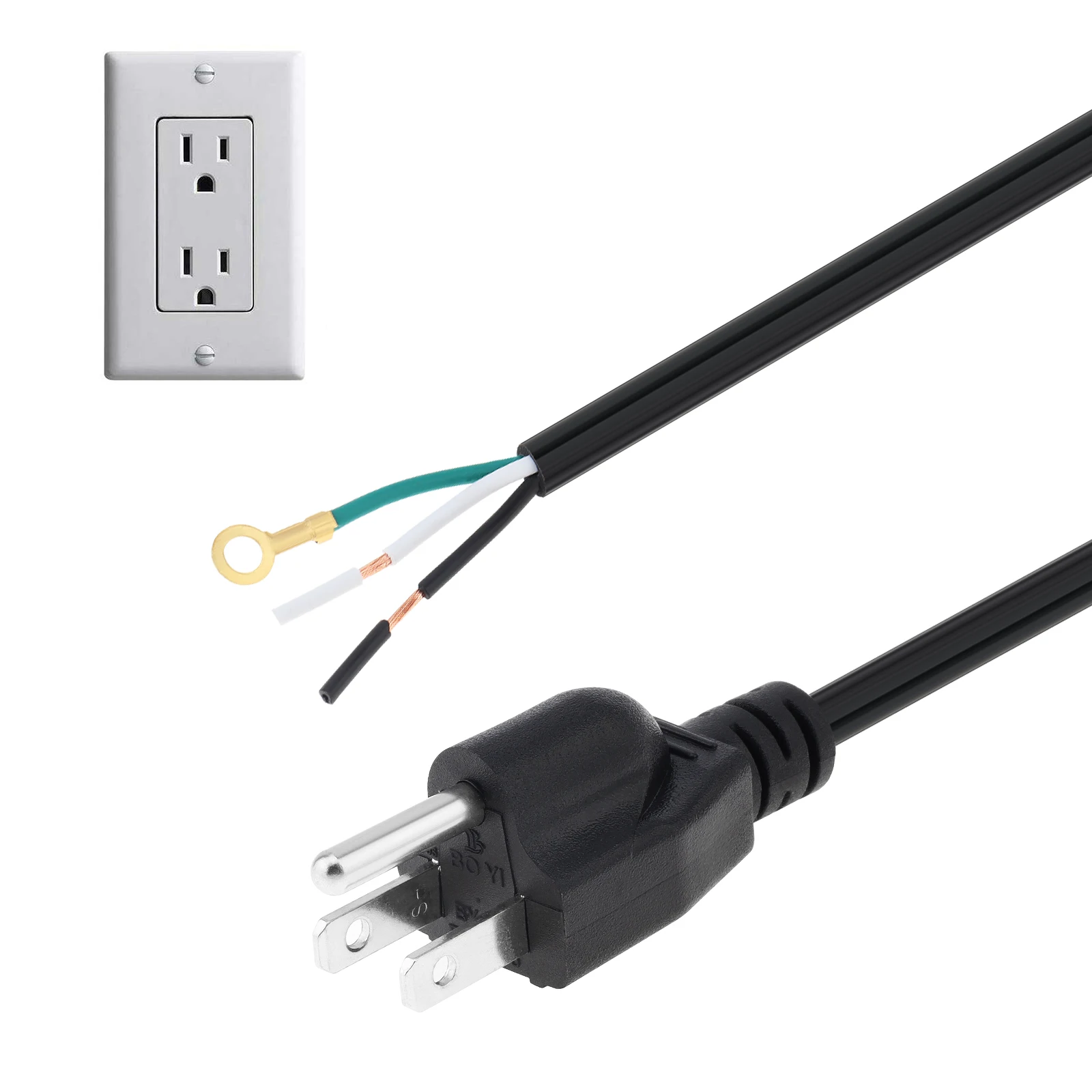 1.8M 3-Cord لمبة مكتب سلك الطاقة الولايات المتحدة التوصيل سلك عدة تمديد موصل مع مفتاح تشغيل/إيقاف ، الأسلاك المفتوحة