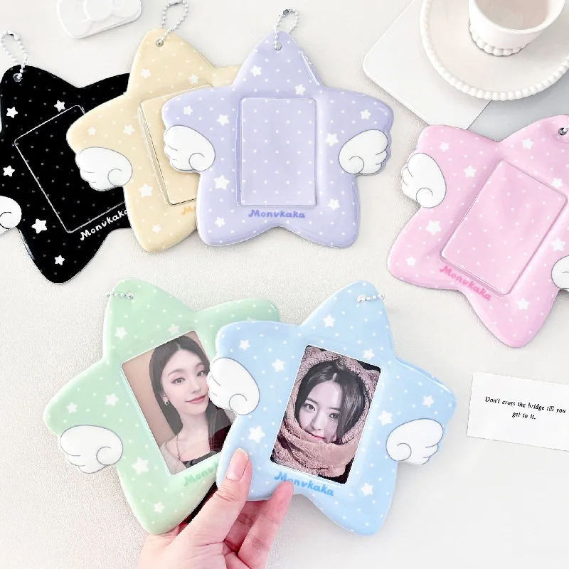 

Cute 3-Inch Pvc Card Holder Colorful Wings Stars Photocard Holder With Chain Idol Photo Cover Photo Card Protective Sleeve