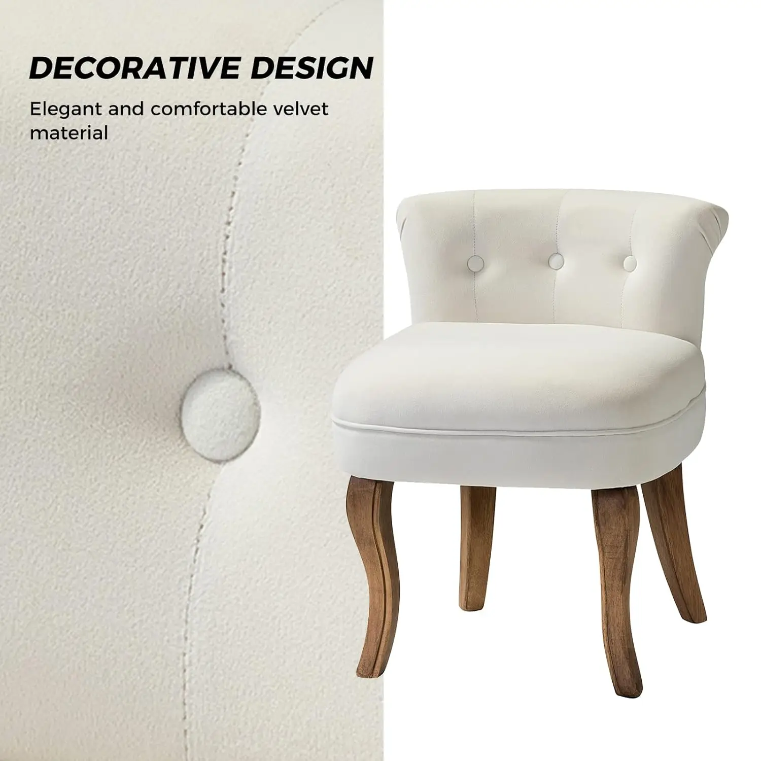 Velvet Vanity Stool with Low Back, Modern Vanity Chair with Solid Wood Legs, Small Upholstered Makeup Chair Home, Customized view 3
