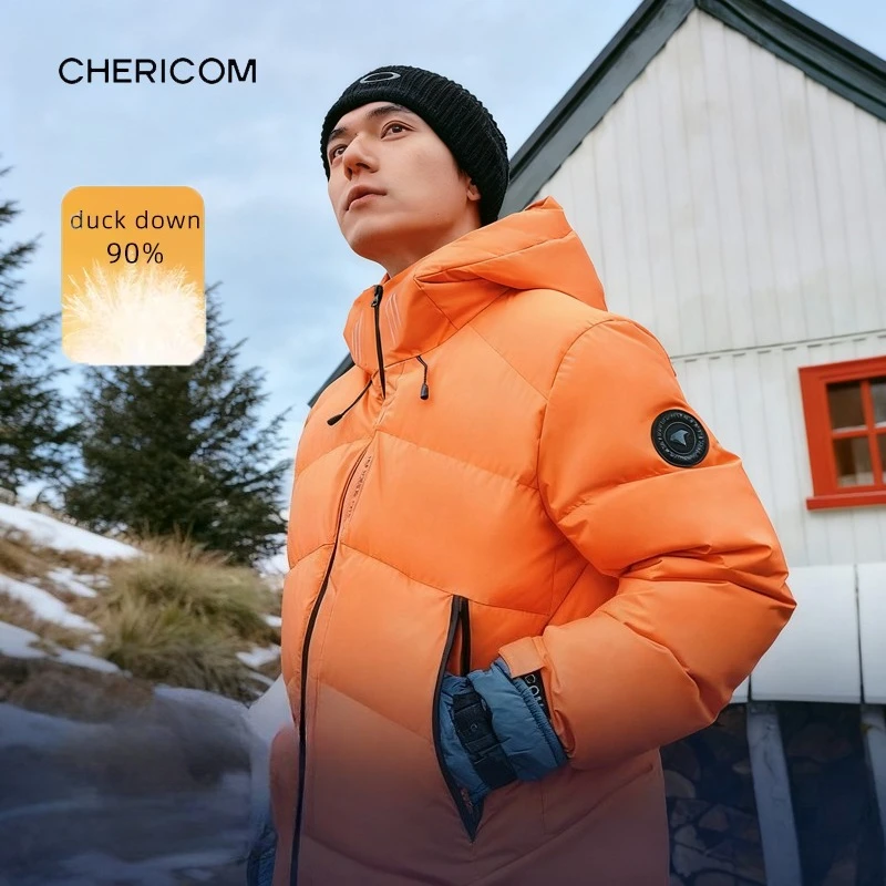 Chericom الرجال أسفل السترات الوقوف طوق مقنعين انغلق جيوب قصيرة أسفل سترة الفيلكرو الأصفاد سميكة معاطف الشتاء Y309620Y
