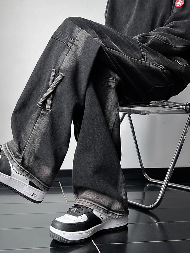 

American Design Men's Jeans Straight Leg Casual Spring Autumn Waed Wide Leg Pants Micro Flared Trousers Youth Faion