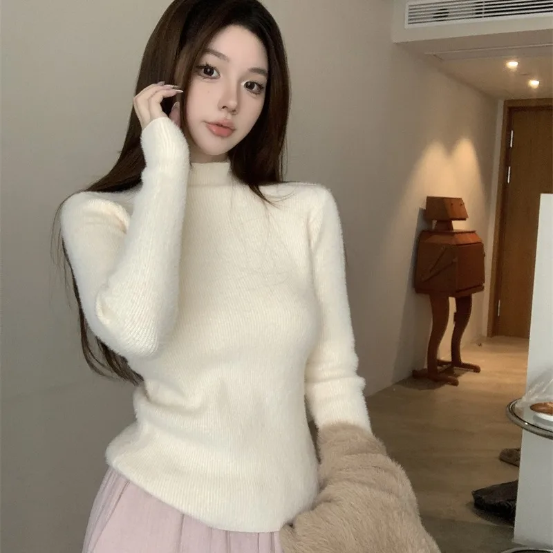 

Women's Fce Lined Thiened f High Collar Knitwear Casual Sle Inner Wear Base Layer Trendy Autumn Winter New Arrival