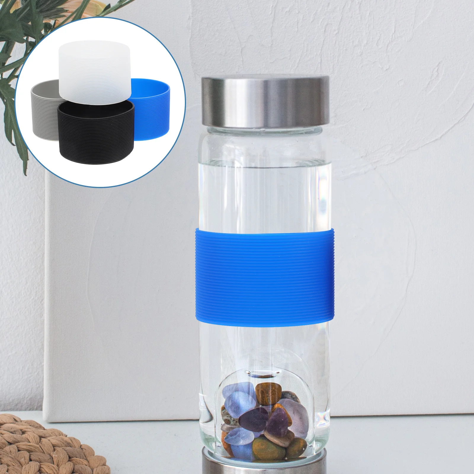 

4pcs Silicone Band Glass Tumbler Heat Resistant Cup Sleeve Insulated Bottle Cover Water Bottle Protector Kitchen Barware