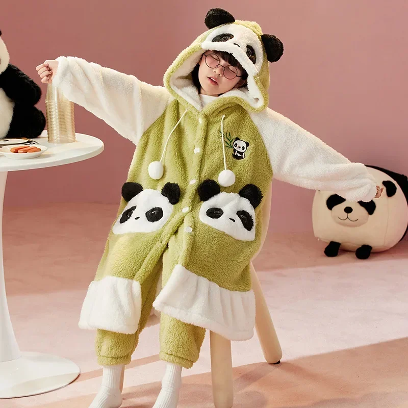 Kitty Pajamas Set Couple Sleepwear Warm Children's Coral Velvet Anime Pajamas Cotton Pajamas Pajama Pants Sleep Robe