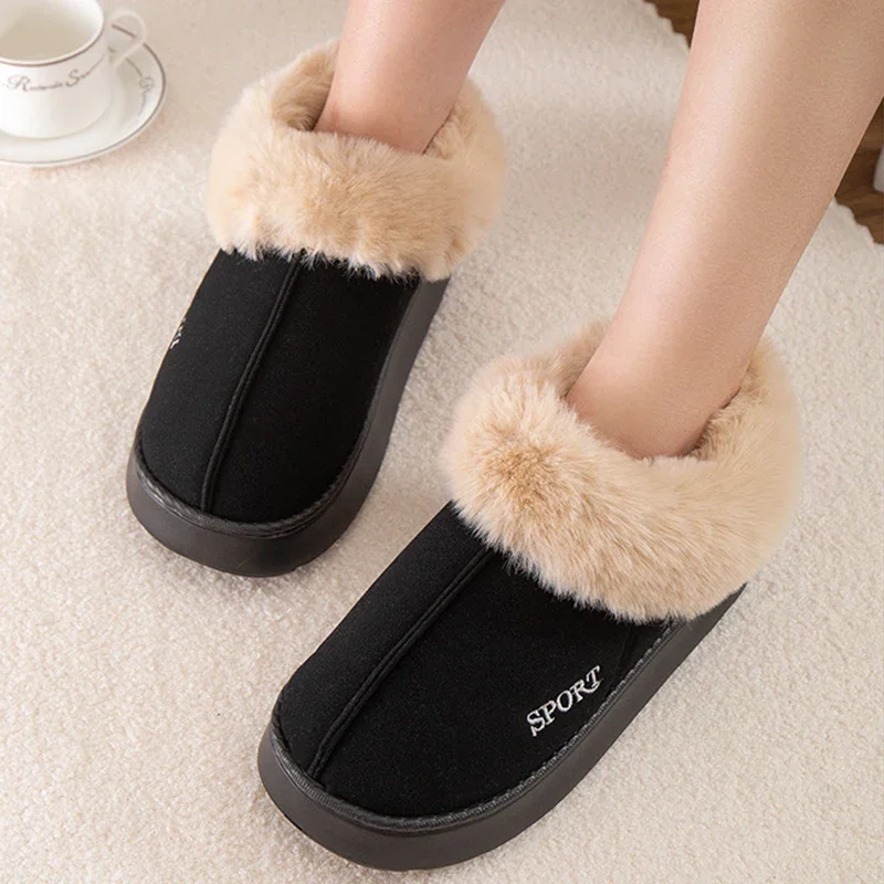 2024 New Thick Plush Snow Boots Women Casual Wrap Heel Faux Fur Cotton Padded Shoes Woman Comfy Anti-slip Winter Boots Mujer